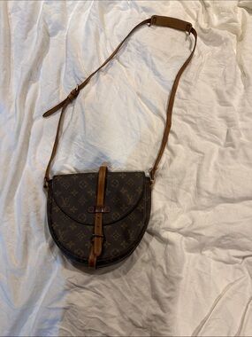 Louis Vuitton Brown Monogram Crossbody Saddle Bag with Tan Strap